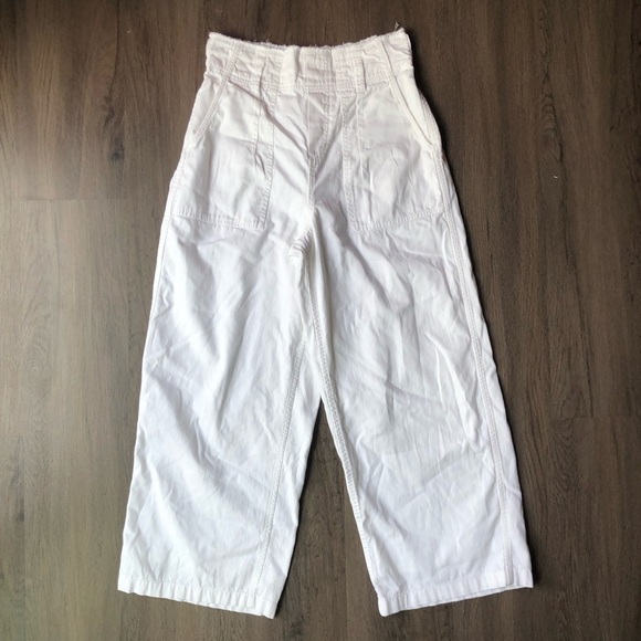 American Eagle Outfitters Pants - American Eagle Pull On Pants Size S White Cotton High Waisted Paperbag Wide Leg